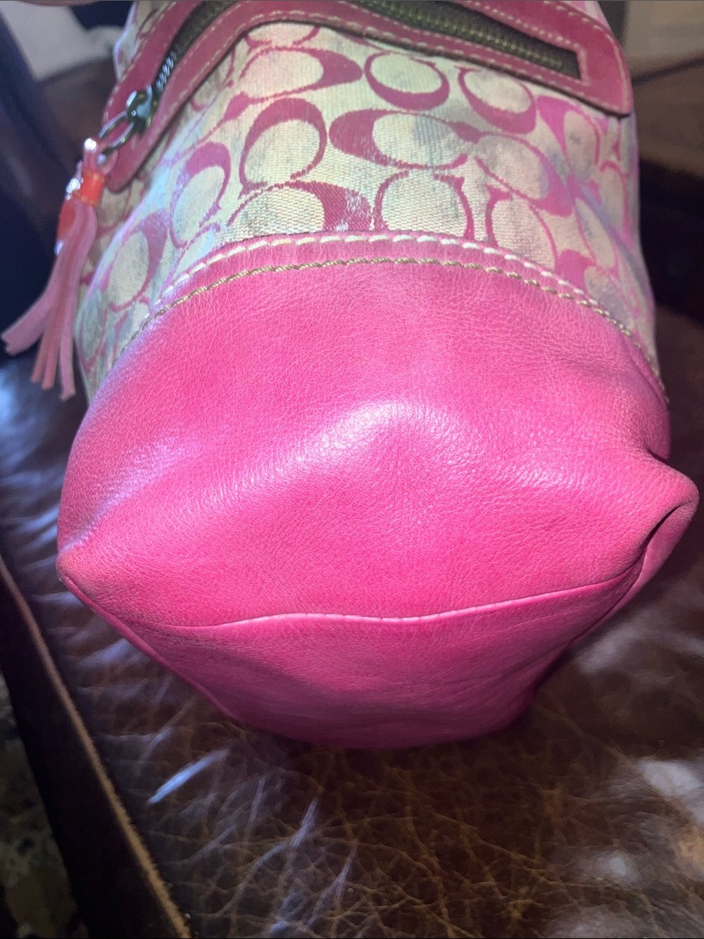 Coach Tie Dye 2005 distressed Pink metallic Signature C Y2K hobo bag - Picture 7 of 16